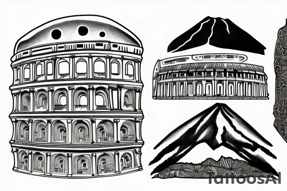 Outline of Vesuvius in Naples mirroring the outline of the Coliseum vertically tattoo idea