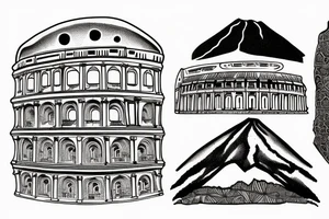 Outline of Vesuvius in Naples mirroring the outline of the Coliseum vertically tattoo idea