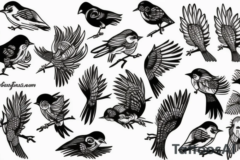 small birds flying on the back tattoo idea