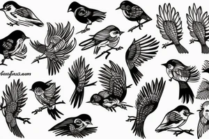 small birds flying on the back tattoo idea