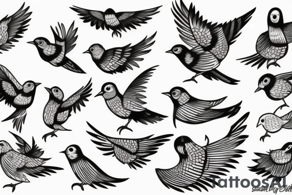 small birds flying on the back tattoo idea