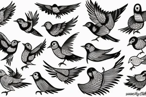 small birds flying on the back tattoo idea