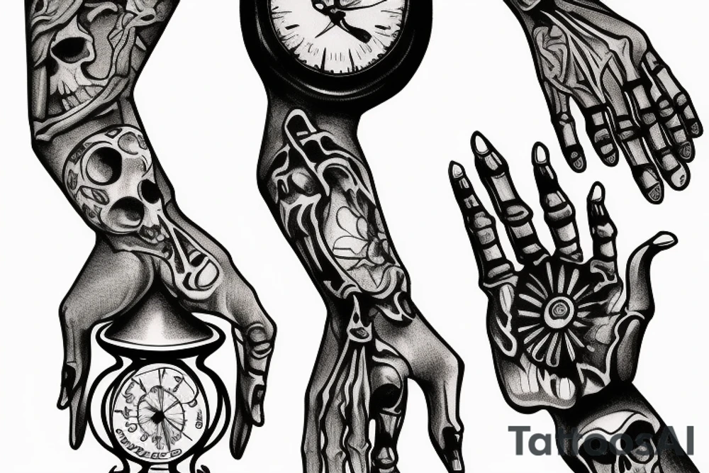 skeleton hand with hourglass in fingers as an expression of a passing of time tattoo idea