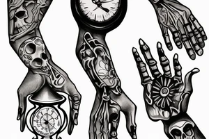 skeleton hand with hourglass in fingers as an expression of a passing of time tattoo idea