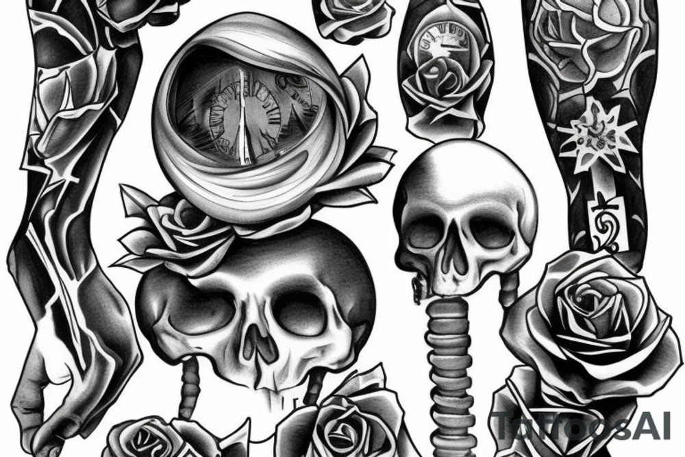 hourglass held in skeleton fingers as an expression of the passing of time tattoo idea