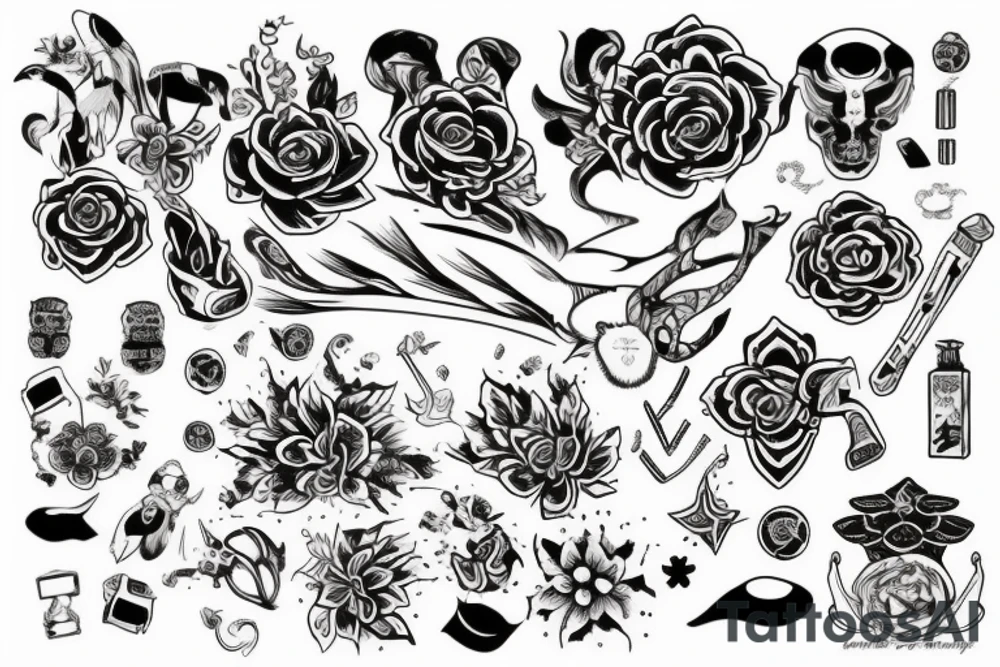 веток пион на плече в графике tattoo idea