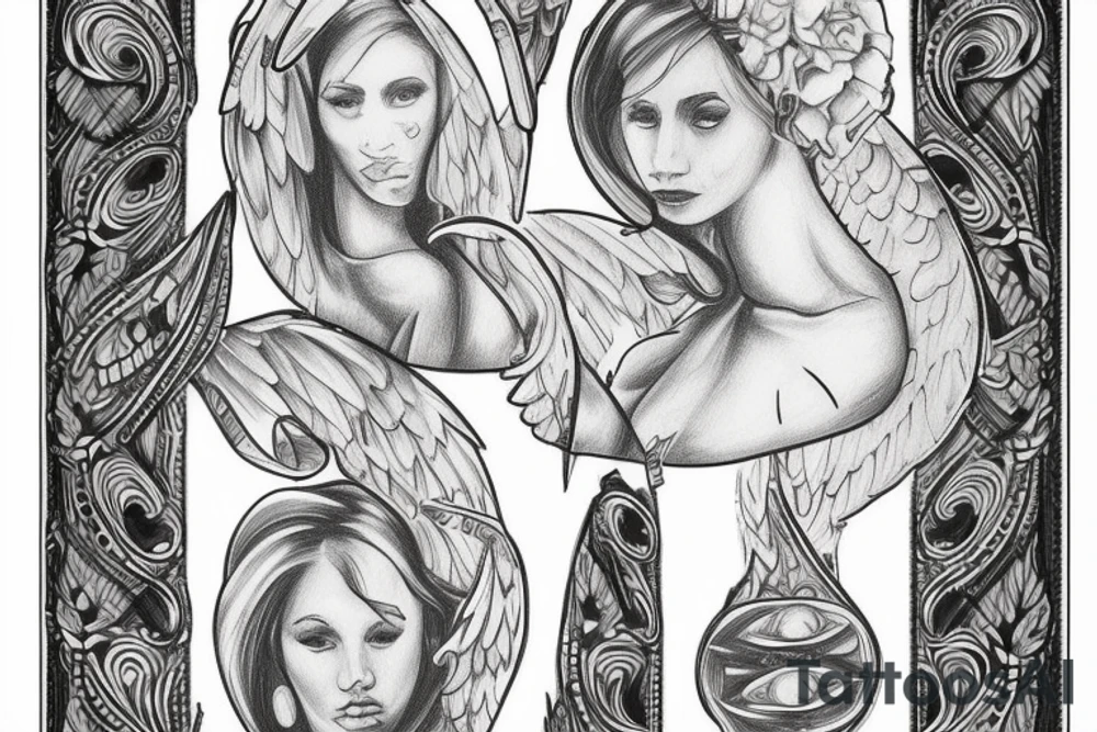 outline of an angel woman
 dollar bill sign tattoo idea