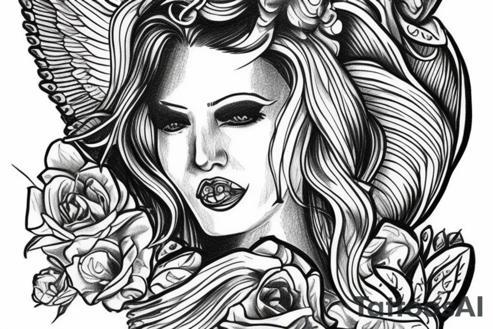 outline of an angel woman
 dollar bill sign tattoo idea