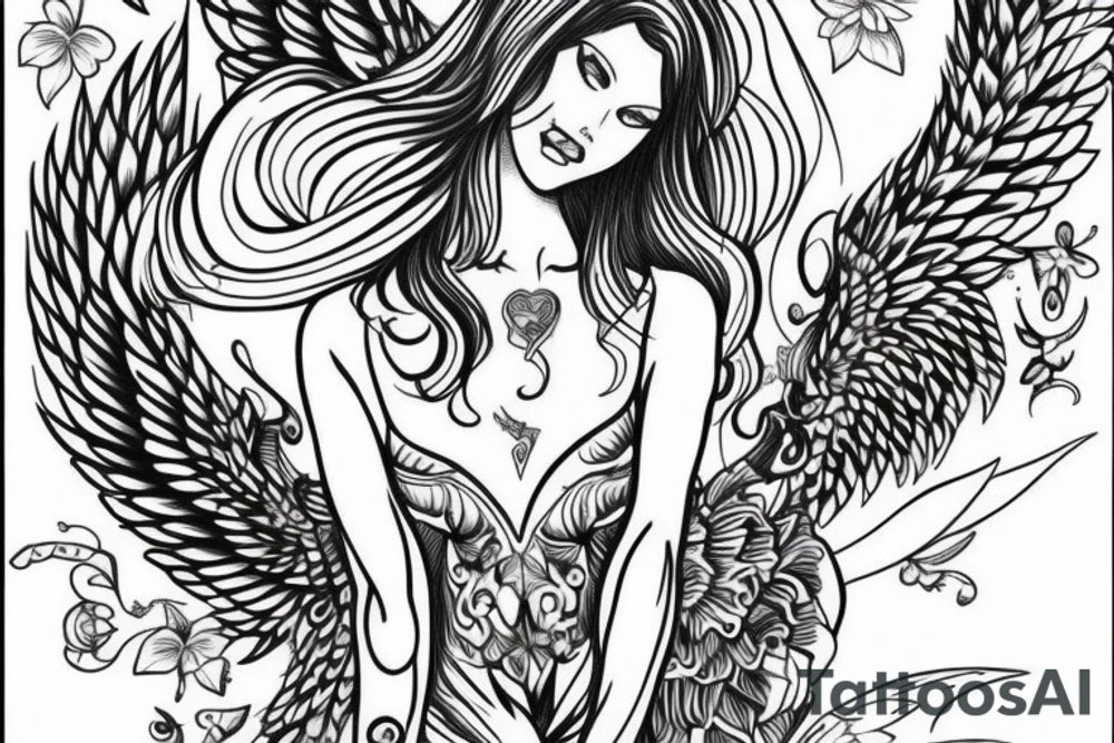 outline of an angel woman$$$$$$$$$$$$ tattoo idea