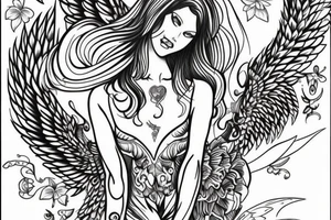 outline of an angel woman$$$$$$$$$$$$ tattoo idea