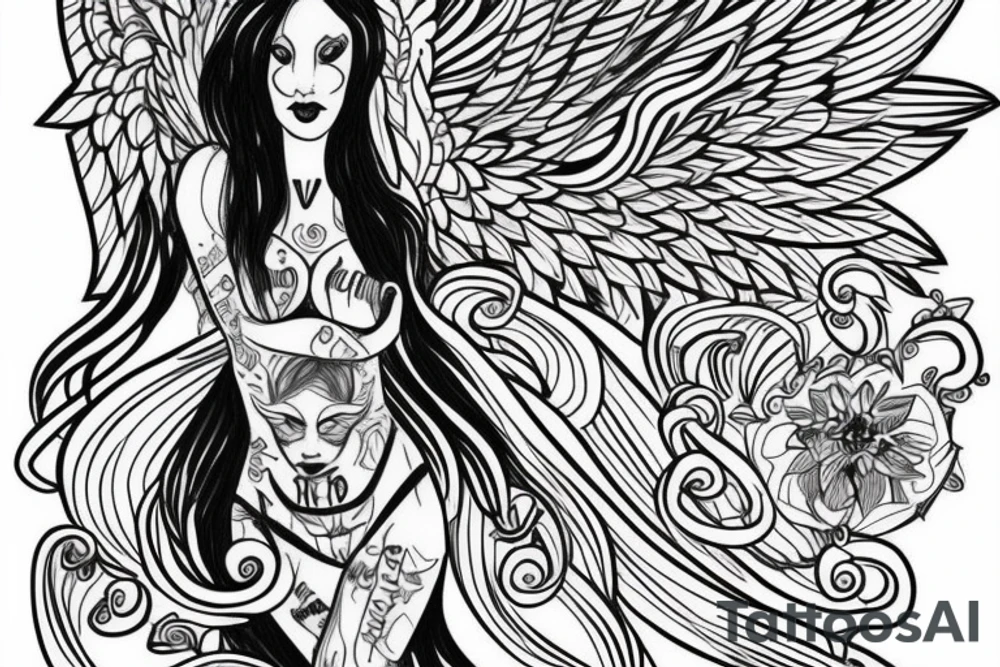 outline of an angel woman$$$$$$$$$$$$ tattoo idea