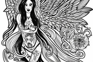 outline of an angel woman$$$$$$$$$$$$ tattoo idea