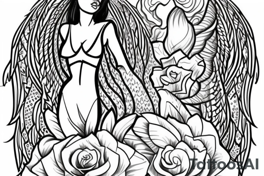 outline of an angel woman $$$$$$$$$$$$ wealth tattoo idea