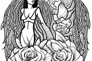 outline of an angel woman $$$$$$$$$$$$ wealth tattoo idea