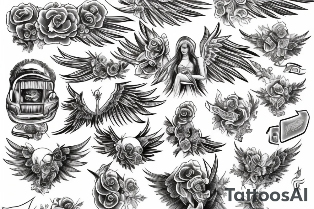 outline of an angel and tons of money tattoo idea