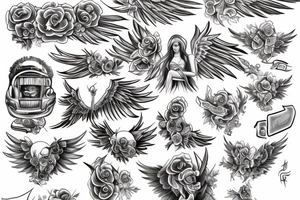 outline of an angel and tons of money tattoo idea
