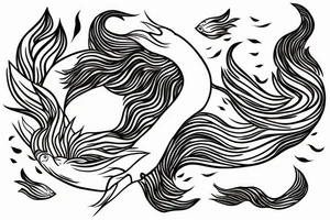 pisces goddess lotus pose under water floating hair with koi fish swimming around her looking forward full body tattoo idea