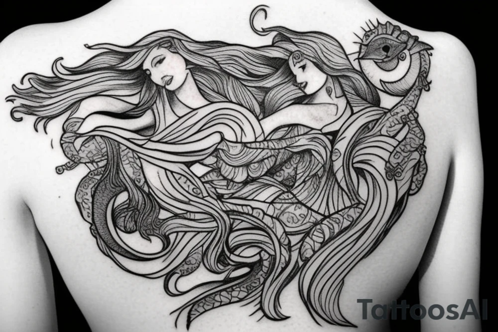 Ancient Pisces goddess tattoo idea