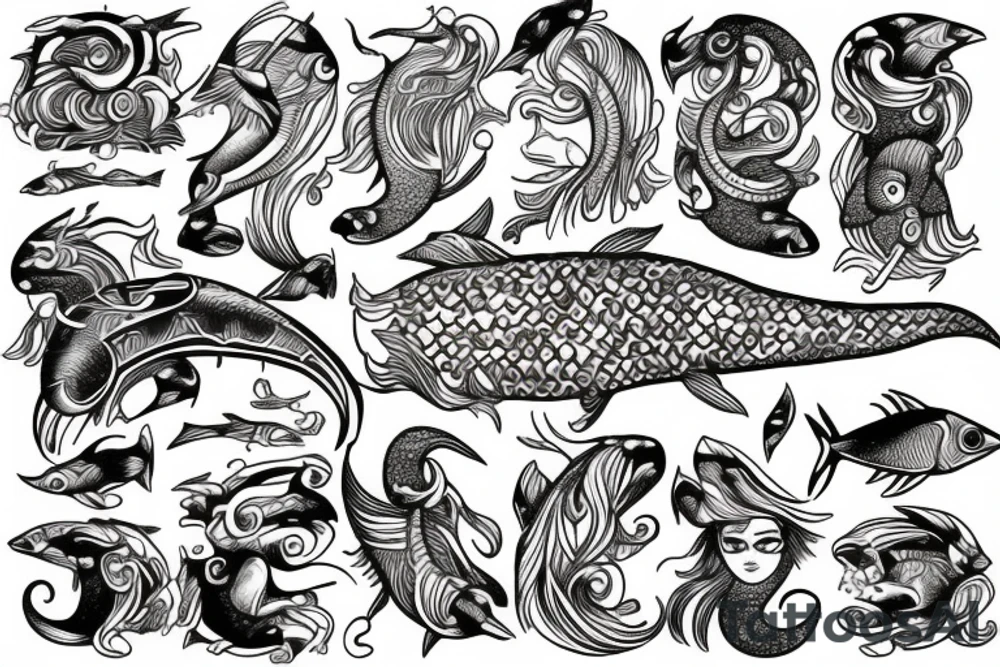 Ancient Pisces goddess tattoo idea