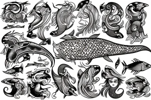 Ancient Pisces goddess tattoo idea