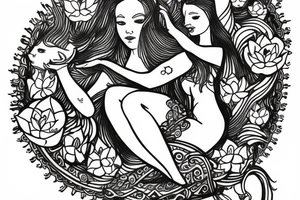 Ancient Pisces goddess in lotus pose tattoo idea