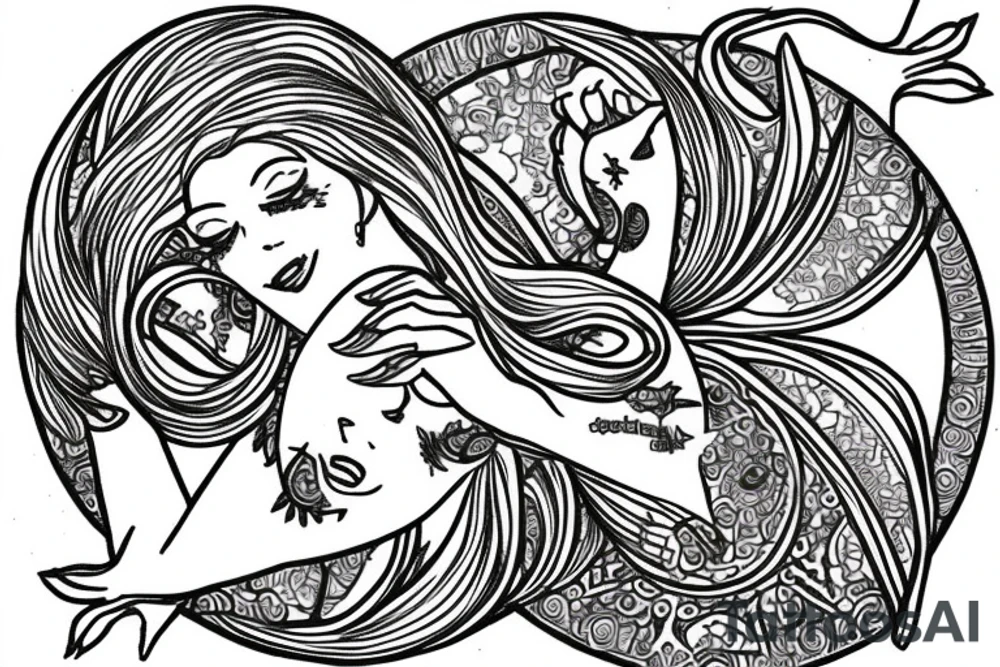 Ancient Pisces goddess in lotus pose tattoo idea