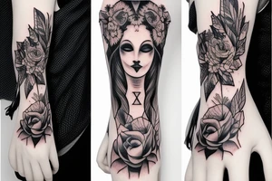 Gothic pretty ghost lady nature sleeve tattoo idea