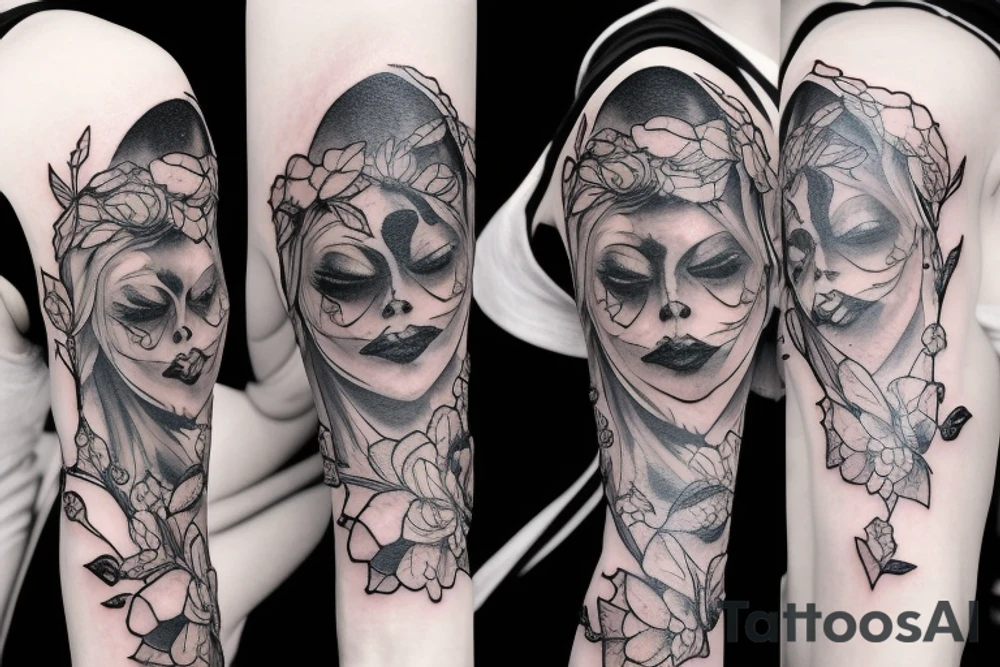 Gothic pretty ghost lady nature sleeve tattoo idea