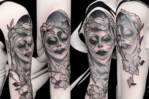 Gothic pretty ghost lady nature sleeve tattoo idea