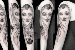 Gothic pretty ghost lady nature full arm christian sleeve tattoo idea
