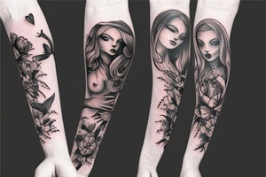 Gothic pretty ghost lady nature full arm christian sleeve tattoo idea