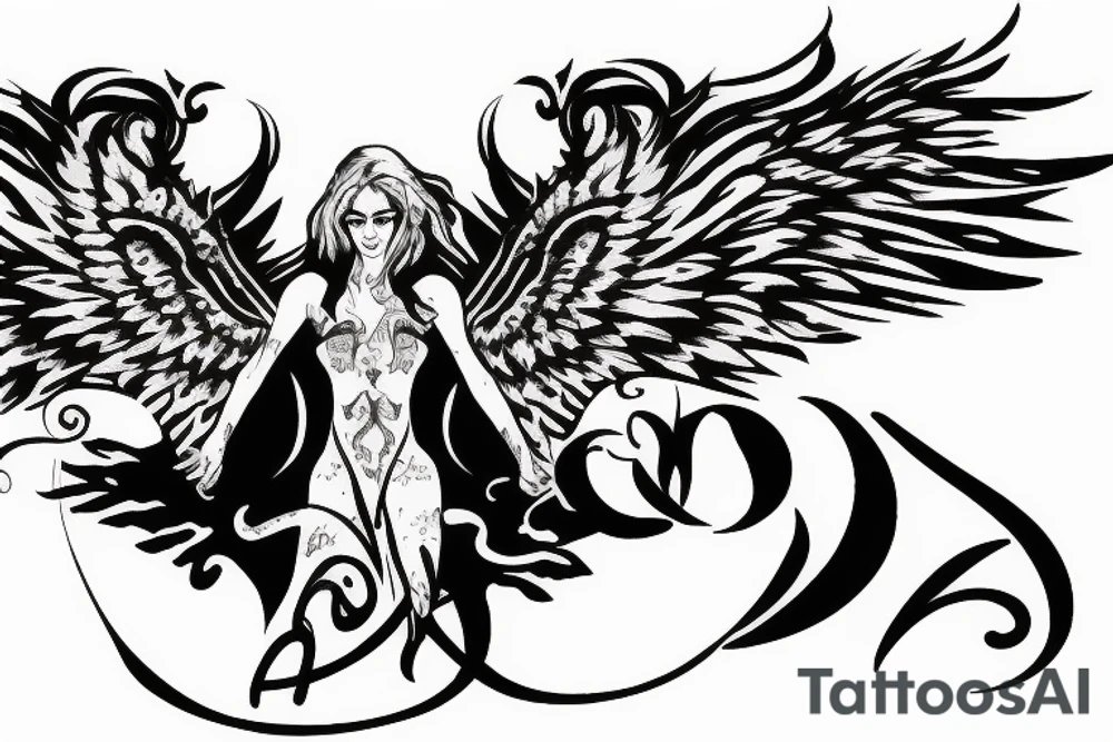 eris god wings celebrity power influence giant letter E tattoo idea