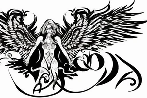 eris god wings celebrity power influence giant letter E tattoo idea