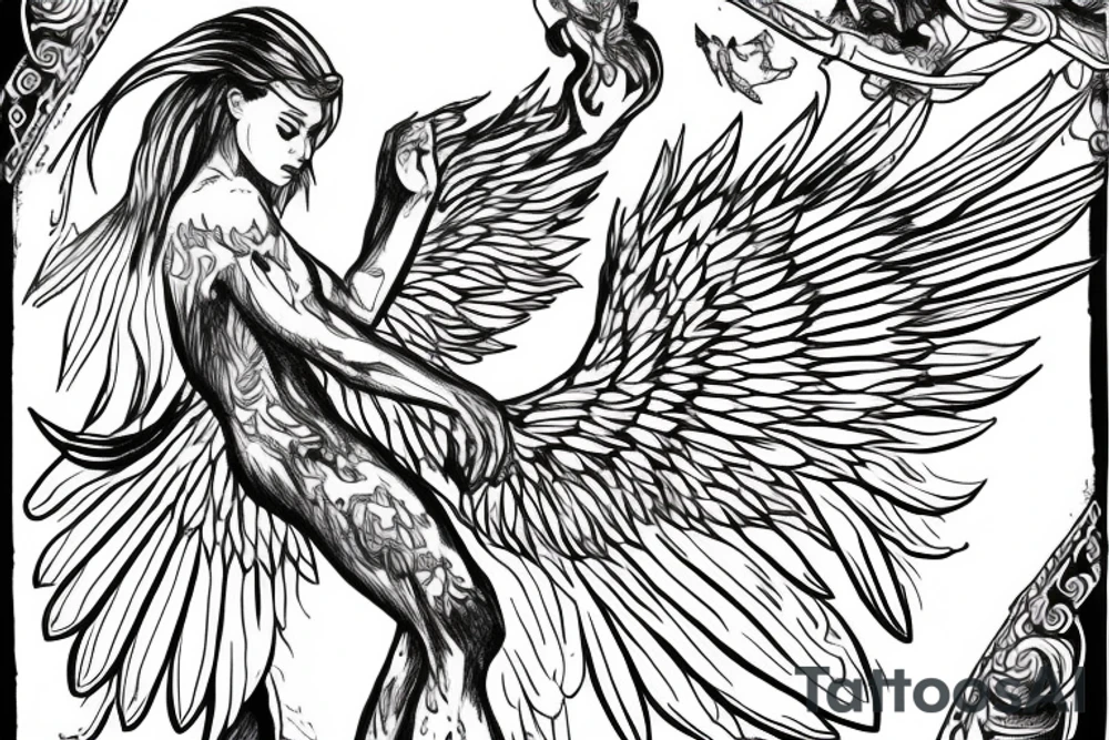 eris god wings celebrity power influence giant letter E tattoo idea