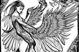 eris god wings celebrity power influence giant letter E tattoo idea