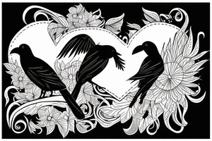 Two crows embracing with a heart in front of them with J.S.inside the heart tattoo idea
