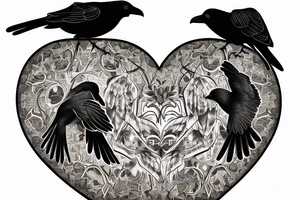 Two crows embracing with a heart in front of them with J.S.inside the heart tattoo idea