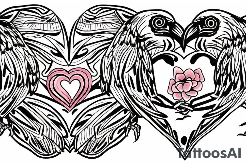 Two crows embracing with a heart in front of them with J.S.inside the heart tattoo idea