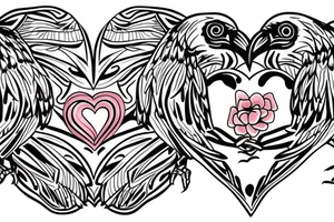 Two crows embracing with a heart in front of them with J.S.inside the heart tattoo idea