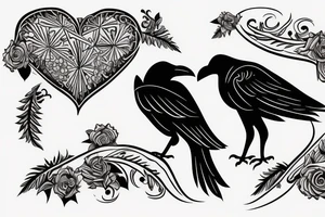 Two crows embracing with a heart in front of them with J.S.inside the heart tattoo idea