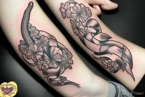 Snake with marigolds and sweetpeas tattoo idea