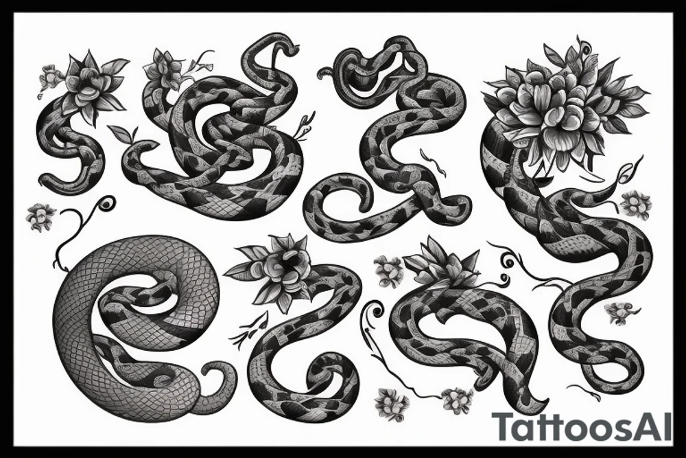 Snake around flowers tattoo idea