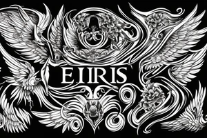 Eris Management brand logo that will make us rich 
wings tattoo idea