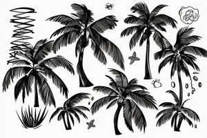 Palm trees and water and flowers tattoo idea