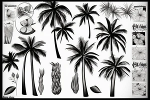 Palm trees and water and flowers tattoo idea