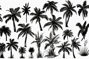 Palm trees and water and flowers tattoo idea