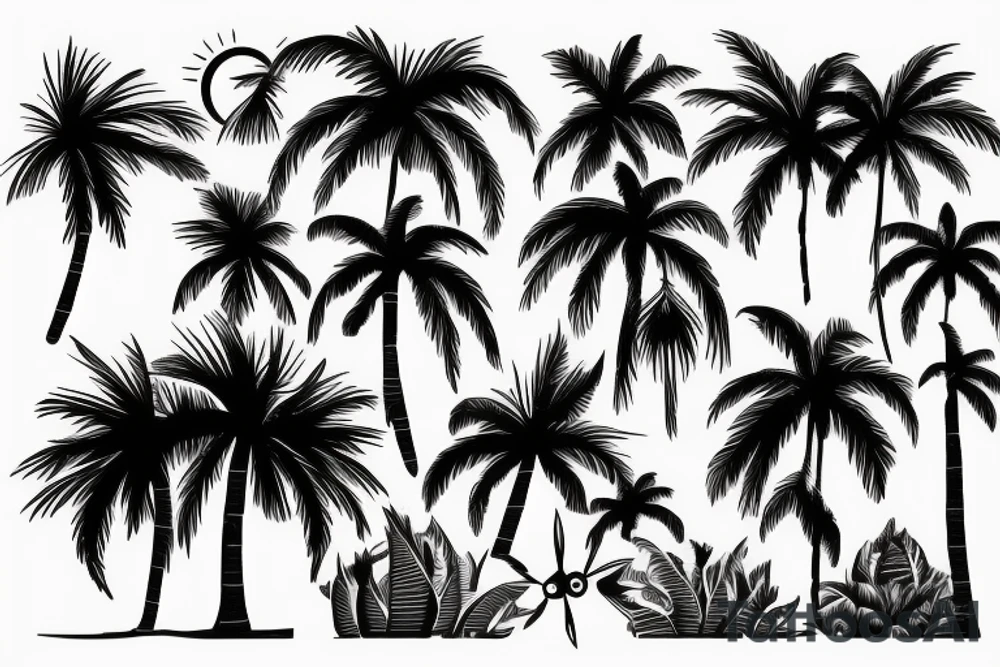 Palm trees with water and sun tattoo idea
