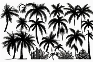 Palm trees with water and sun tattoo idea