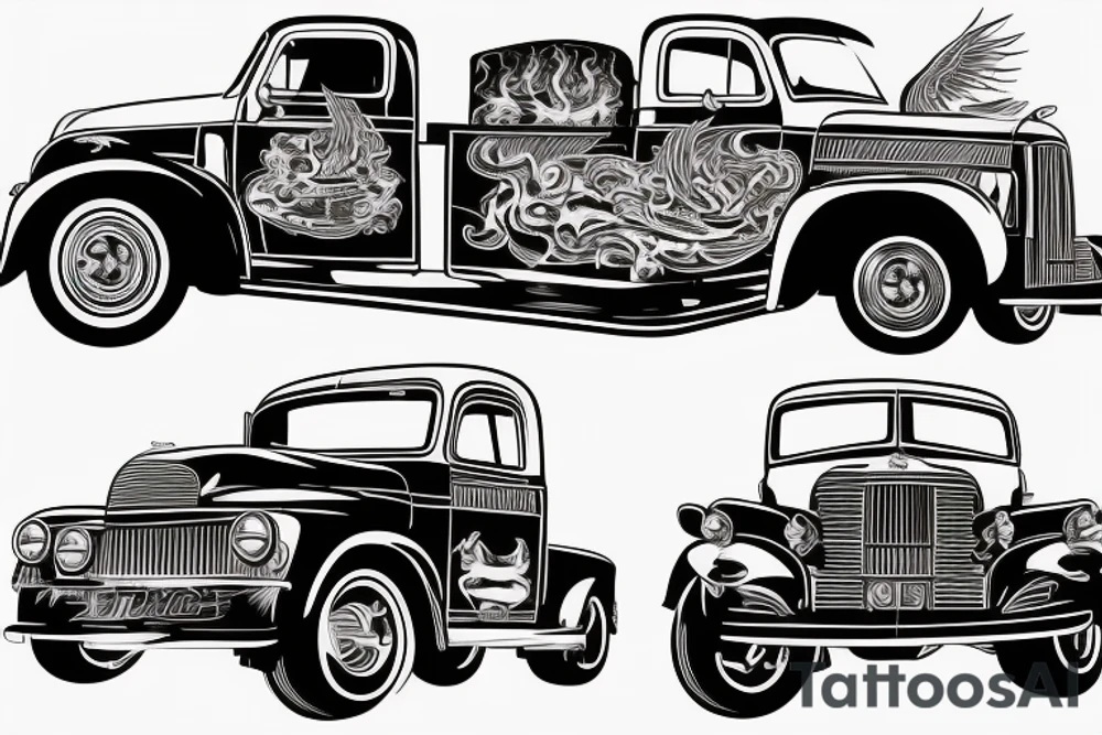 Classic Truck with flames and whitewall tires tattoo idea