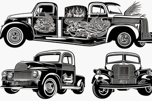 Classic Truck with flames and whitewall tires tattoo idea